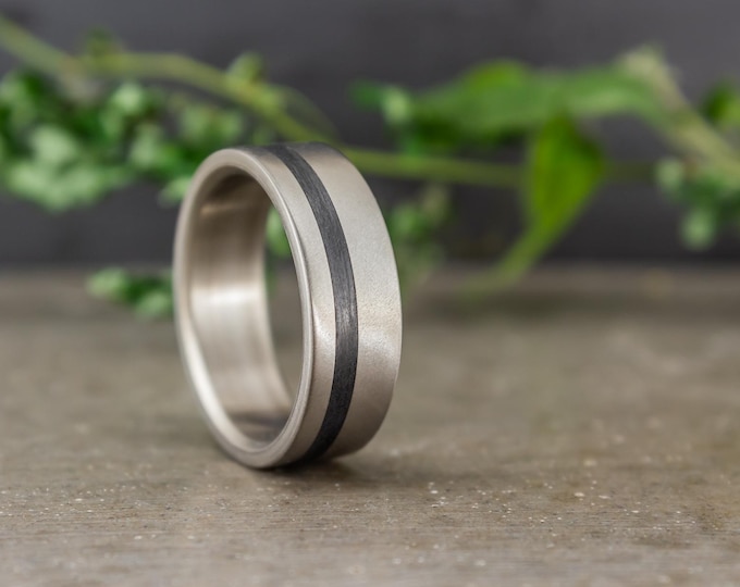 Matte Titanium Ring with Carbon Fiber Inlay, Mens Wedding Band. (00313_7N)