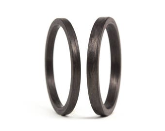 Matte carbon fiber wedding ring set. Black matching wedding bands. Flat his and hers thin wedding rings. Engagement bands  (00101_2.5N2N)