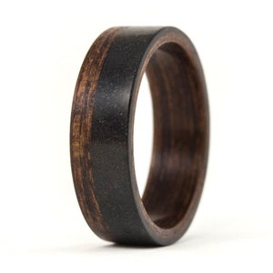 Matte black concrete and wenge wood ring for him. Black men's wedding band. Concrete and wooden engagement ring for him (00904_6N)