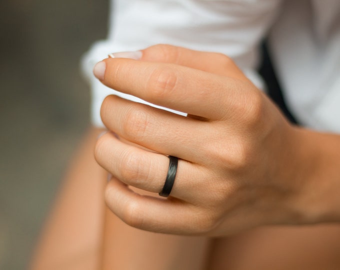 Handmade Matte Black Carbon Fiber Ring - Alternative Wedding Band. (00101_4N)