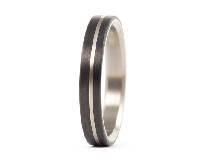 Matte Black Carbon Fiber Ring, Titanium Wedding Band. (00314_4N)