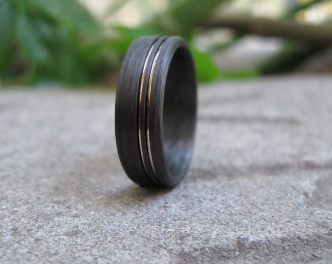 Matte Carbon Fiber Ring with Rose Gold Inlay, Mens Wedding Band.