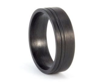 Matte carbon fiber ring for him. Black mens wedding band. Flat engagement band for him. Carbon fiber promise ring (00108_7N)