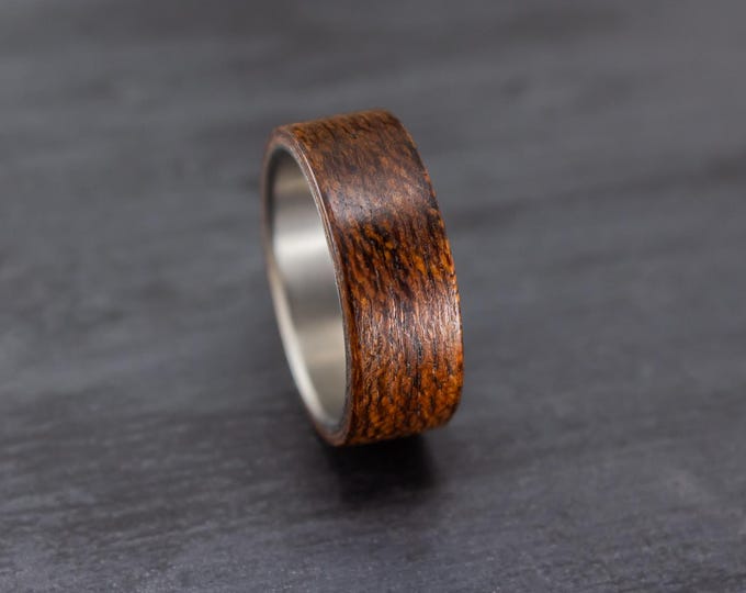 Titanium Cocobolo Wood Ring, Matte Finish Mens Wedding Band. (00528_8N)