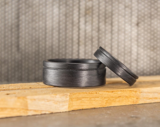 Handmade Matte Carbon Fiber Wedding Ring Set: His & Hers Bands. (00109_4N7N)