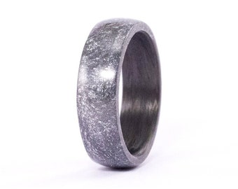 Carbon fiber and Silver resin. Polished gray carbon fiber men's wedding band. (01101_7N)