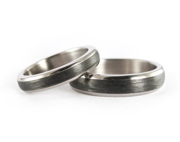 Titanium Carbon Fiber Wedding Bands, Matching Ring Set. (00344_4N5N)