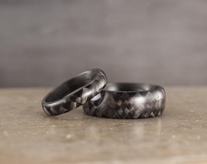 Handmade Gloss Carbon Fiber Wedding Band Set - Matching Black Rings. (00103_4N7N)