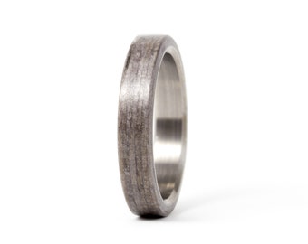 Titanium and bentwood ring for her. Wooden matte finishing womens wedding band. Titanium and gray wood flat engagement ring (00500_4N)