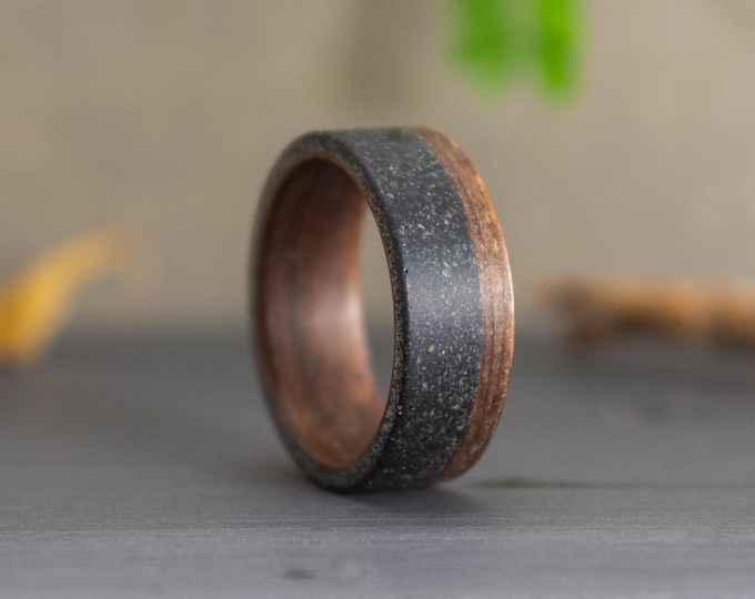 Featured listing image: Matte black concrete and wenge wood ring for him. Concrete and wooden engagement ring for him (00904_7N)
