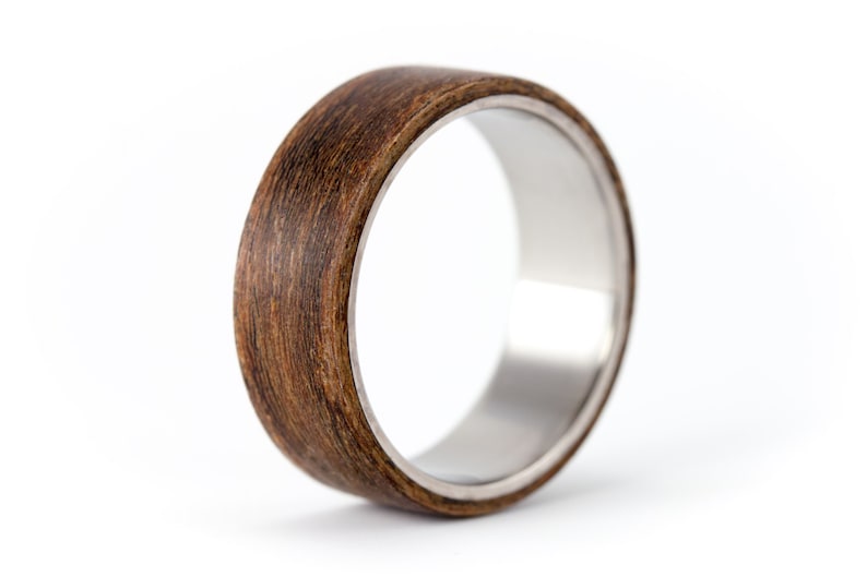 Water resistant very durable and hypoallergenic. Unique wooden wedding band Men/'s titanium and bentwood ring 00515/_7N