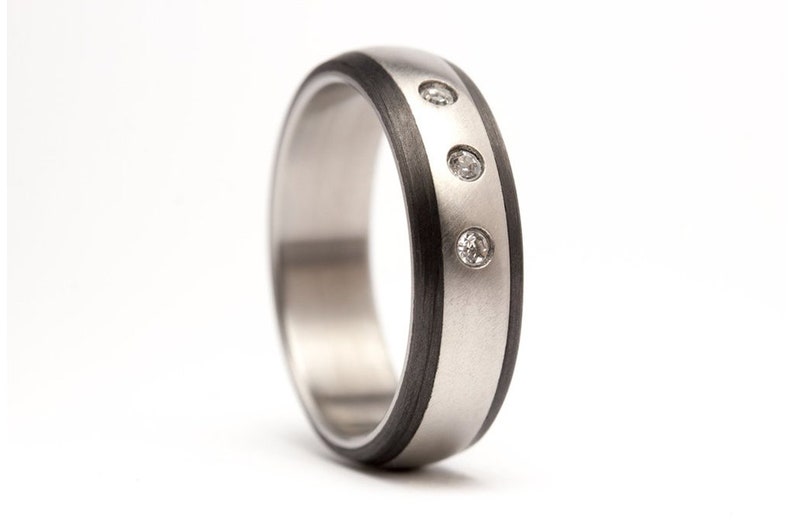 Matte Titanium and Carbon Fiber Ring for Her. Rounded Titanium Etsy