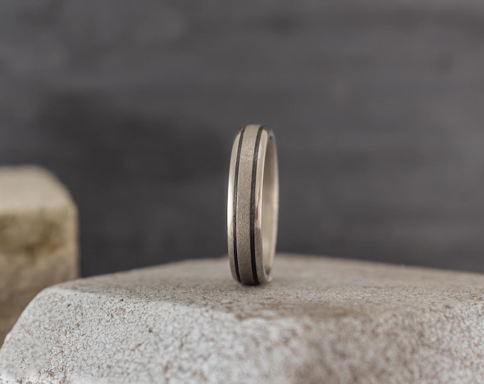 Titanium Wedding Band with Carbon Fiber Inlays, Sandblasted Ring. (00300_4N)