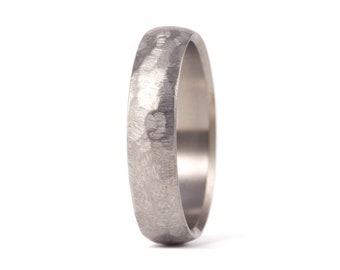 Hammered titanium ring for him. Matte titanium mens wedding band. Hammered engagement ring for him. Hypoallergenic ring (00021_5N)