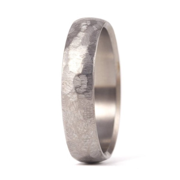 Hammered titanium ring for him. Matte titanium mens wedding band. Hammered engagement ring for him. Hypoallergenic ring (00021_5N)