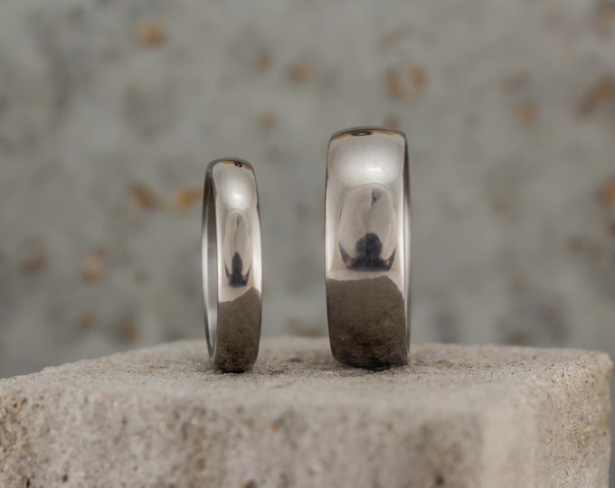 Polished Titanium Wedding Ring Set, Matching Bands for Bride and Groom. (00001_4N7N)