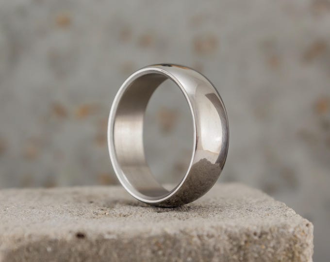 7N)Polished Titanium Mens Wedding Band, Handmade Rounded Ring. (00001_7N)