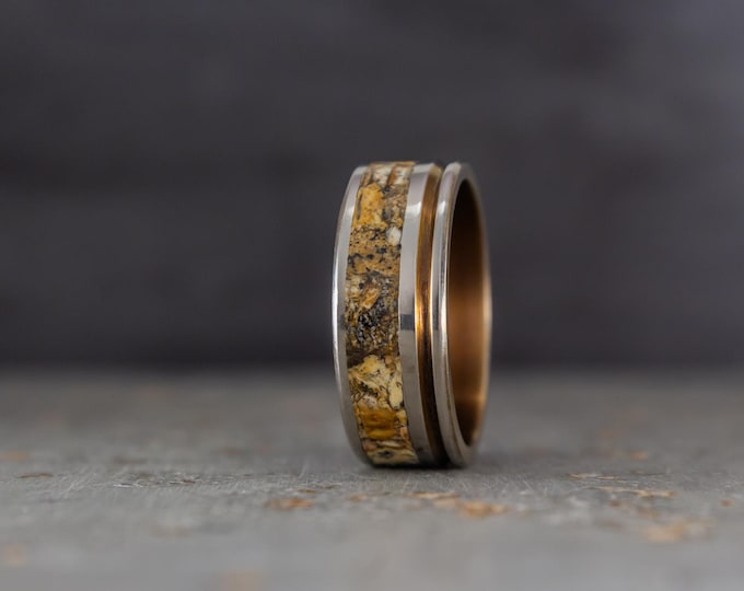 Titanium Wedding Band with Brown Jasper Stone and Anodized Detail. (03203_8N)