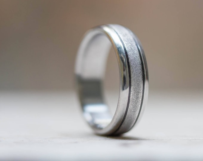 Titanium Carbon Fiber Mens Wedding Band, Sandblasted Ring. (00300_7N)