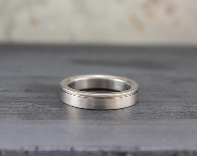 Brushed Titanium Wedding Band: Handmade Polished Ring for Her. (00020_4N)