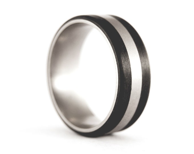 Matte Black Titanium Carbon Fiber Ring, Men's Wedding Band. (00307_7N)