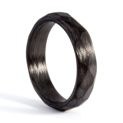 Hammered Carbon Fiber Ring for Him. Black Mens Wedding Band. Etsy