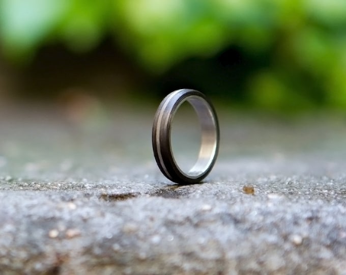 Titanium Carbon Fiber Ring, Black Matte Wedding Band for Women. (00304_4N)
