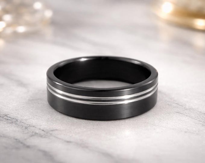Handmade Black Zirconium Wedding Band, Scratch Proof Ceramic Coat. (01200_8N) FREE TAXES