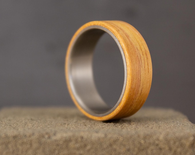Handmade Titanium Oak Wood Ring, Matte Finish Band. (00522_8N)