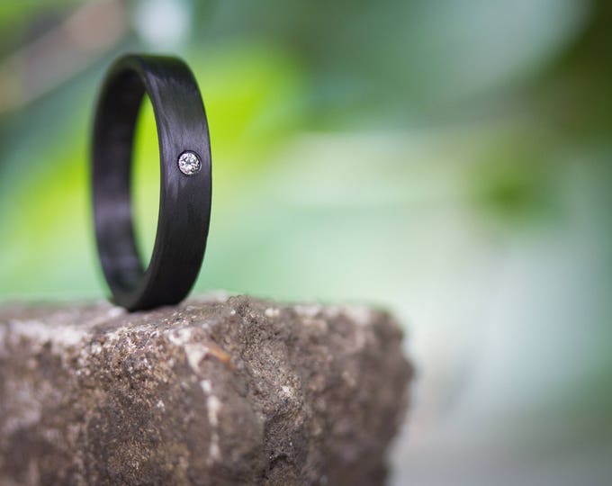 Matte Black Carbon Fiber Ring with Swarovski Crystal. (00101_S)