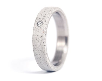 Titanium and gray concrete ring for her. Flat women's wedding band. Matte engagement ring with Swarovski crystal. (00705_4S1)