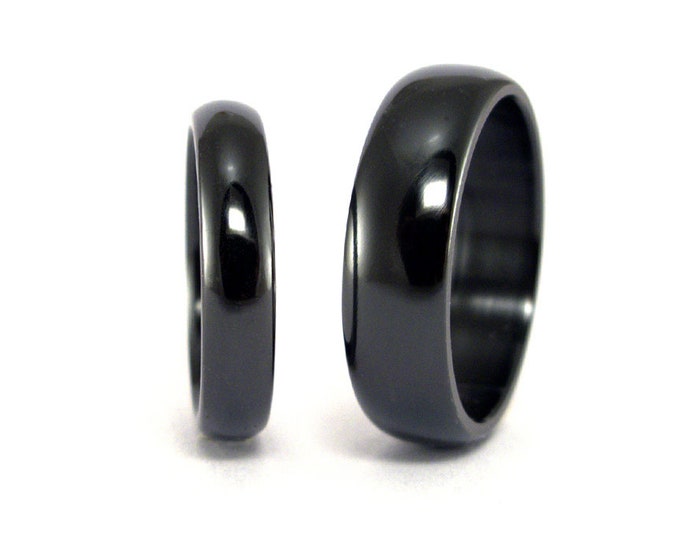 Black Zirconium Wedding Ring Set, Rounded Matching Bands. (01110_4N7N)