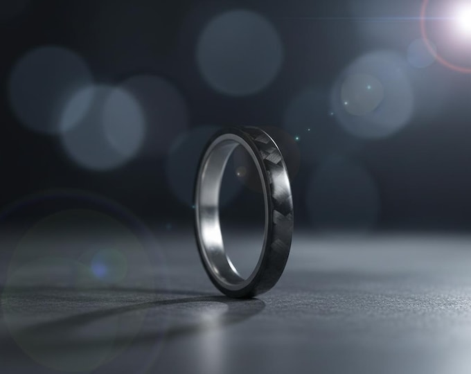 Handmade Titanium Ring with Glossy Carbon Fiber Inlay. (00312_3N)