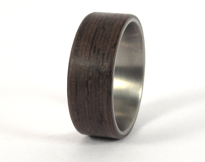 Men's Titanium Wenge Wood Ring, Modern Wedding Band.