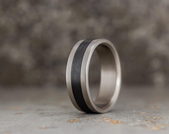 Matte Titanium Ring with Carbon Fiber Band, Mens Wedding Ring. (00317_7N)