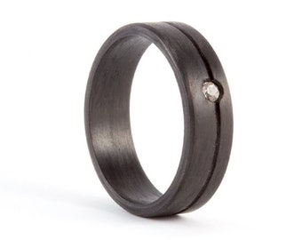 Matte carbon fiber ring for her. Black womens wedding band with Swarovski crystal. Lightweight ring engagement ring for her (00109_5S1)