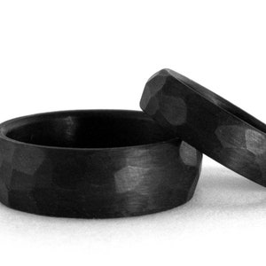 Set of hammered carbon fiber rings . Wedding bands. Matte carbon fiber hammered engagement bands. 00111_6N8N image 9