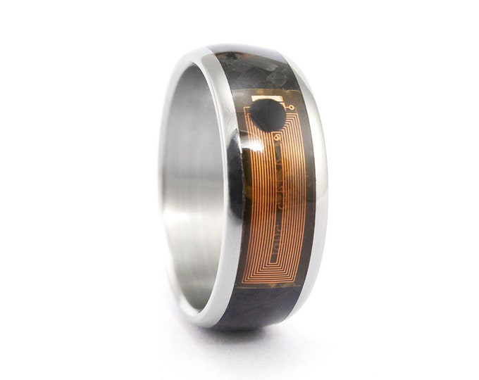 Handmade NFC Smart Ring, Titanium & Carbon Fiber Band.