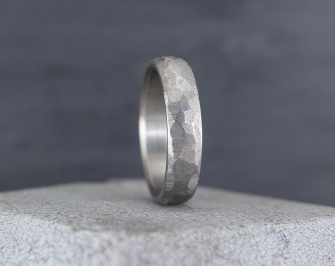 Hammered Matte Titanium Ring, Hypoallergenic Wedding Band. (00021_5N)