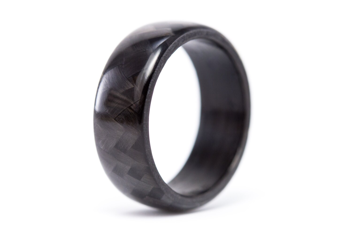 Men's carbon fiber round ring. Unique and modern black