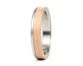 Titanium and bentwood ring for her. Wooden matte finishing womens wedding band. Titanium and oak wood flat engagement ring  (00519_4N)