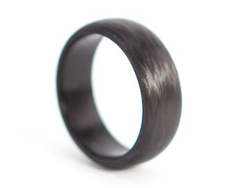 Carbon fiber matte ring for him. Black round mens wedding band. Carbon fiber anniversary ring. Black alternative wedding band (00100_7N)