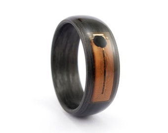 NFC Smart Ring rounded carbon fiber. Black matte wedding band. Engagement ring for him. (04906_8N)