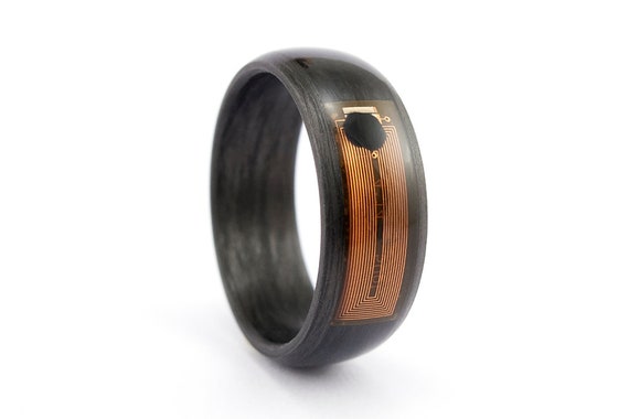 NFC Smart Ring rounded carbon fiber. Black matte wedding band. Engagement  ring for him. 04906_8N -  France