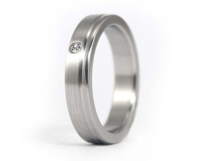 Handmade Brushed Titanium Women's Ring with Swarovski Crystal. (00020_4S)