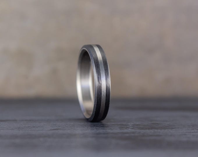 Handmade Titanium Ring with Carbon Fiber Bands,  Women's Band. (00307_4N)