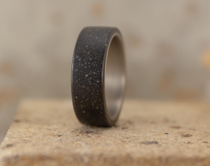 Titanium & Black Concrete Ring, Flat Band, Men's Wedding Band. (00700_7N)