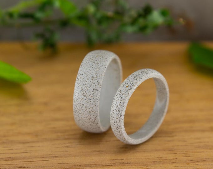 Matte Gray Concrete Wedding Ring Set, Handmade Couple Bands. (00600_4N6N)