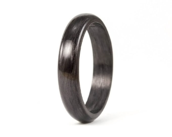 Handmade Polished Carbon Fiber Ring - Black Wedding Band. (00122_4N)