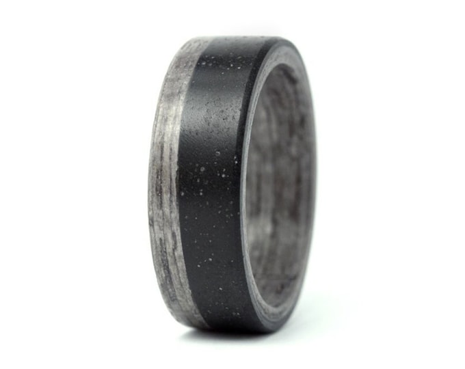 Matte Black Concrete Ring, Gray Wood Inlay, Men's Wedding Band. (00903_6N)